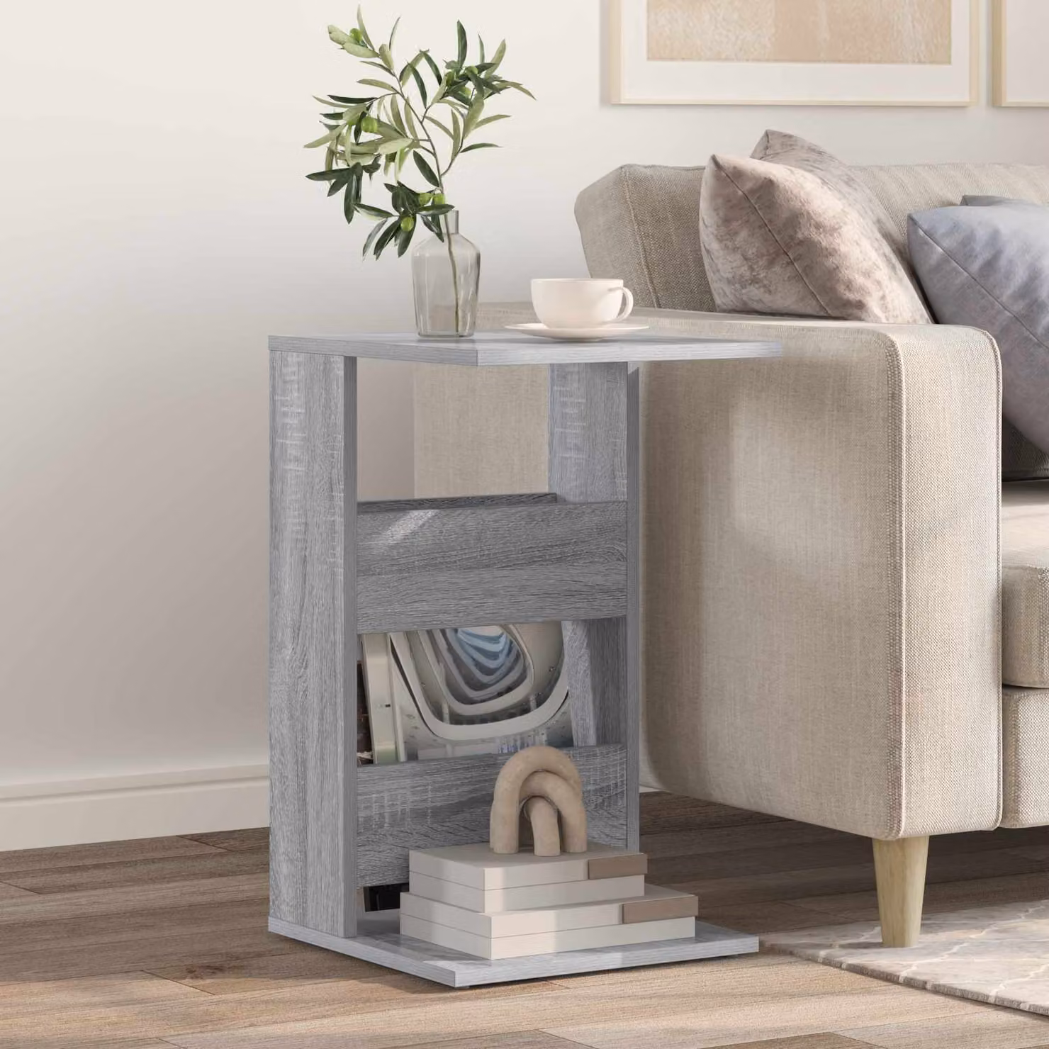 vidaXL Tavolo laterale moderno in legno grigio L/P/H: 40 x 35 x 60,5 cm