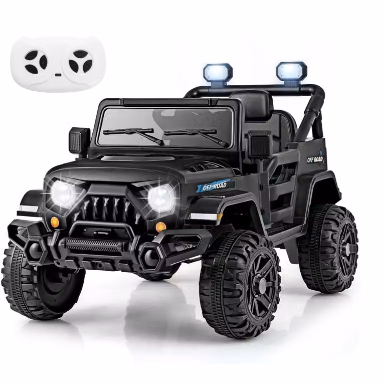 Costway Camion elettrico per bambini 12V con telecomando e ruote scolpite, colore nero