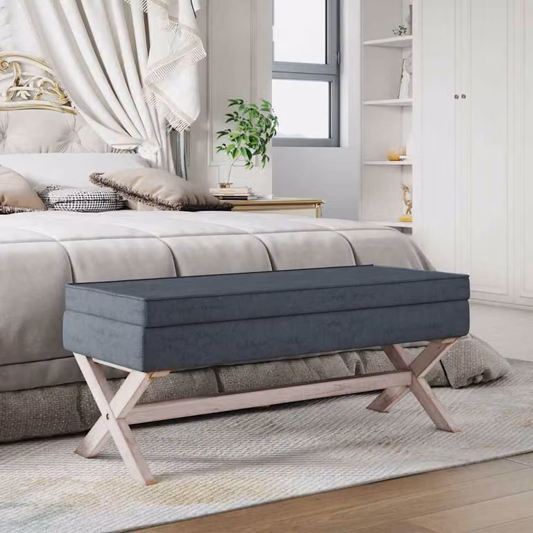 Sgabello portaoggetti vidaXL in velluto grigio con struttura in legno L: 110 cm, P: 45 cm, H: 49 cm