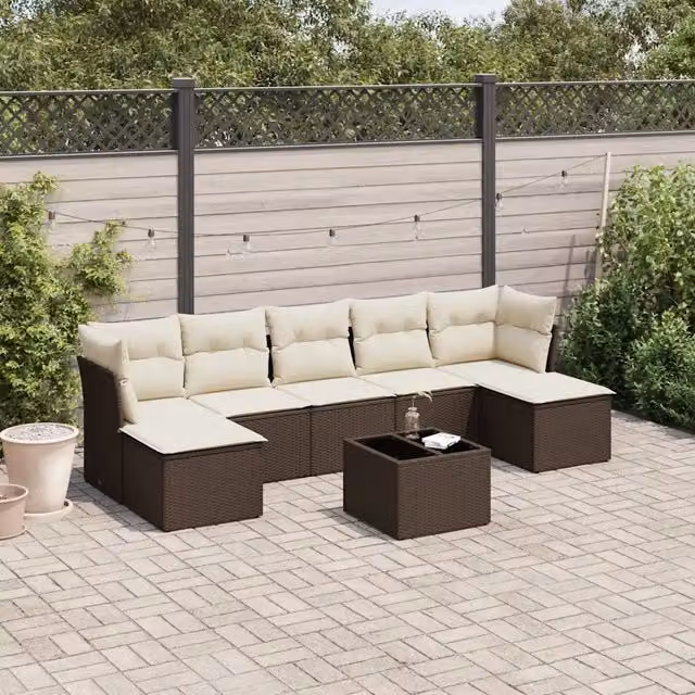 Set Divani da Giardino 8 pz con Cuscini Marrone in Polyrattan 3249882