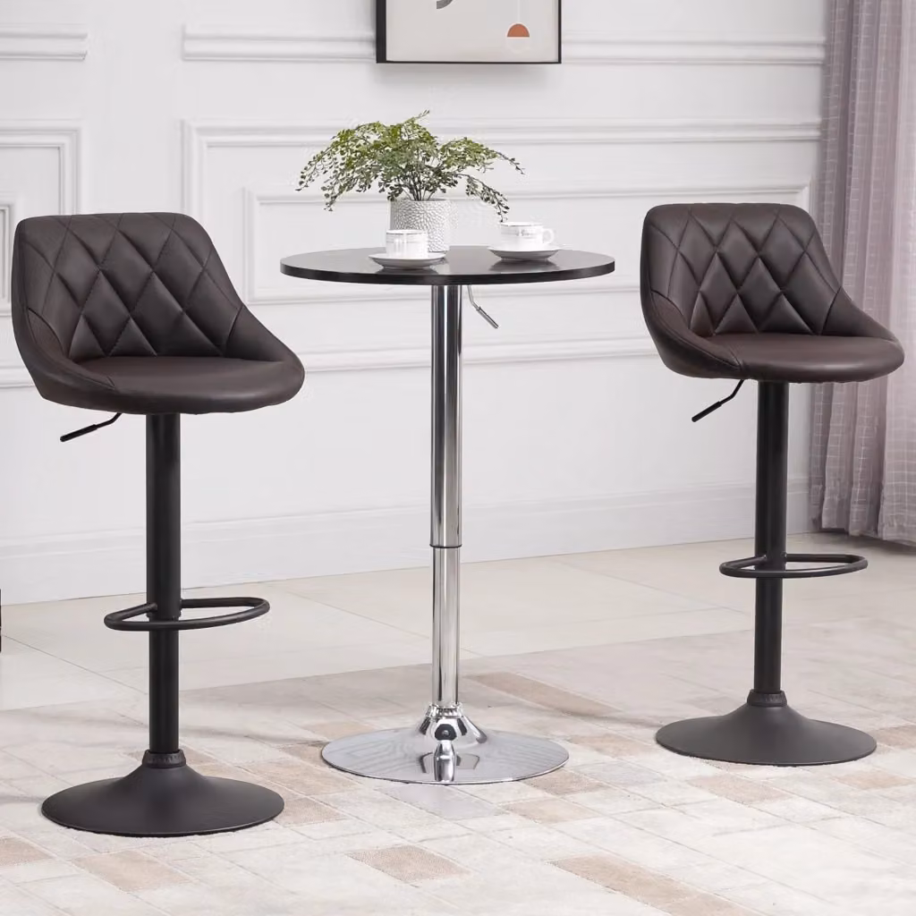Set di 2 Sgabelli da Bar Regolabili EasyComfort con Schienale e Poggiapiedi, Seduta in Similpelle Marrone e Nero con Base in Metallo, L/P/H: 46 x 48 x 83-104 cm – 2