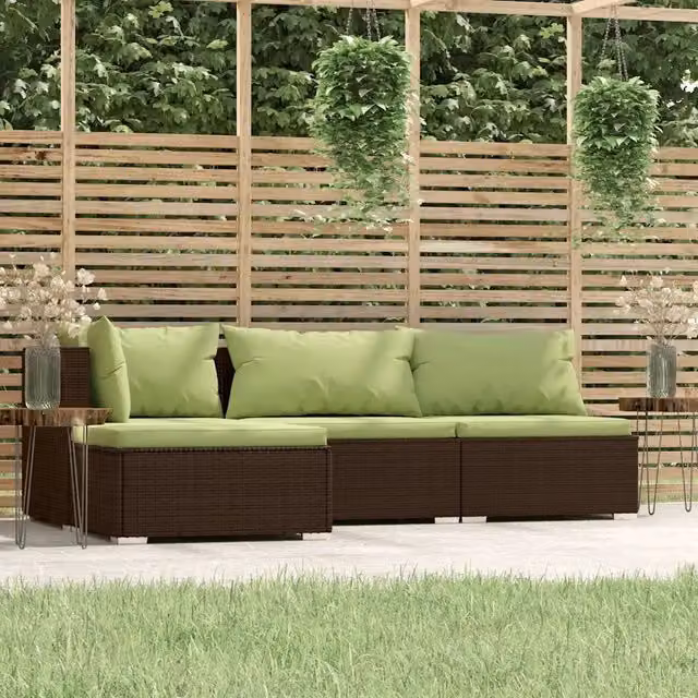 Set Mobili da Giardino 4 pz con Cuscini in Polyrattan Marrone 317556