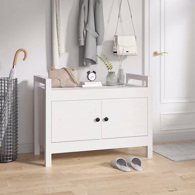vidaXL Panca da Ingresso con Scarpiera in Legno di Pino Bianco L: 80 cm, P: 40 cm, H: 60 cm