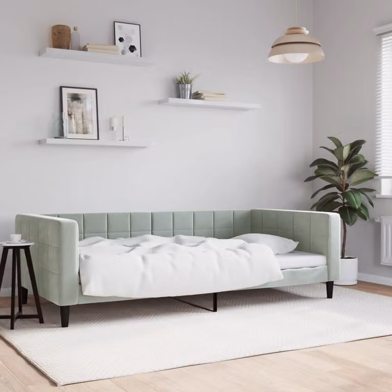 Letto da giorno moderno vidaXL in velluto grigio, L 100 x P 200 cm