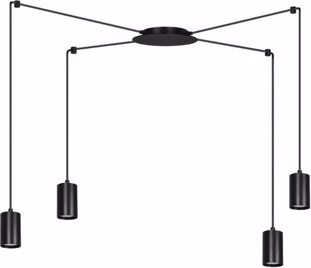 Lampadario a sospensione Emibig Traker nero in metallo con 4 faretti GU10 regolabili e dimmerabili, L: 300 cm