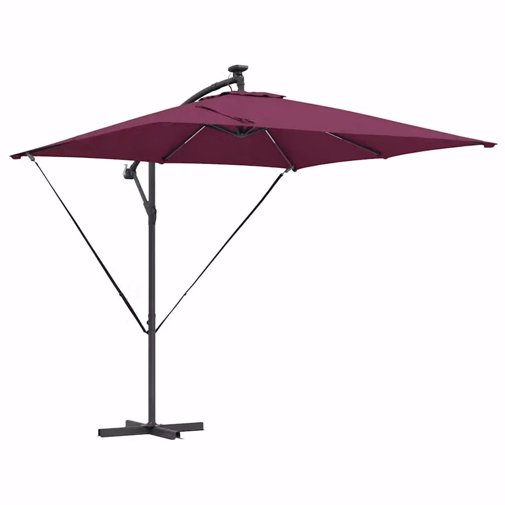 Ombrellone da giardino a braccio con strisce LED rosso bordeaux in alluminio e poliestere L: 249 cm, P: 249 cm, H: 250 cm – 2