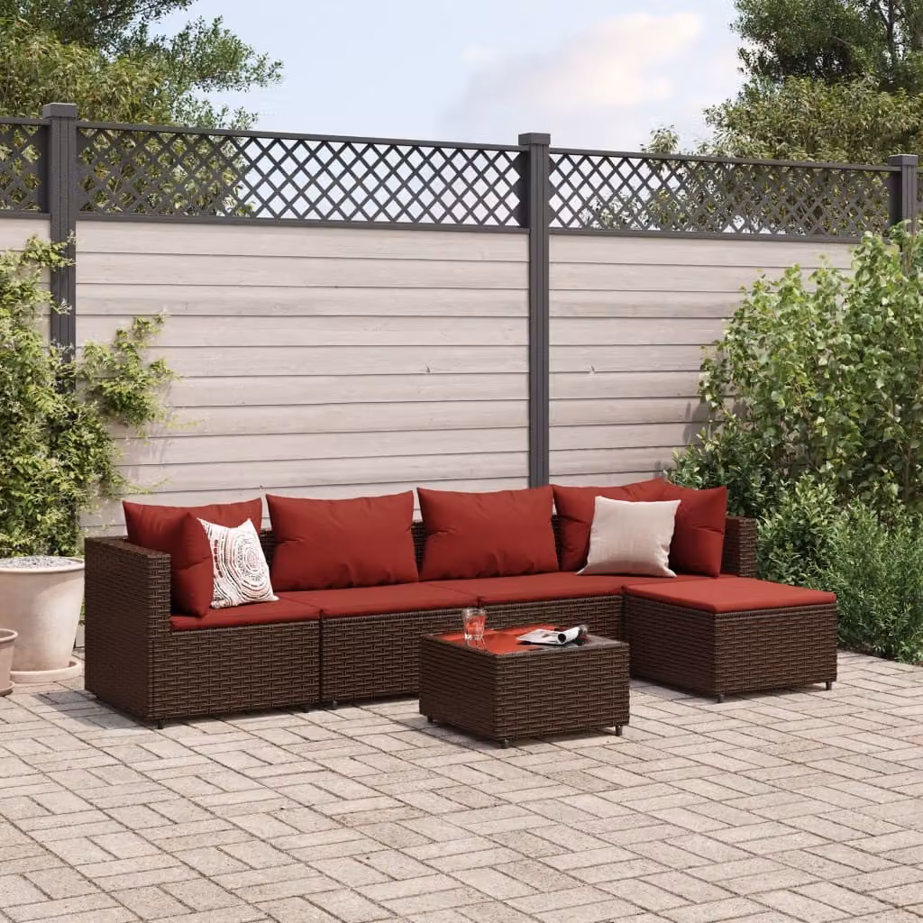 Maison Exclusive - Set da giardino 6 pezzi con cuscini Marrone Poly Rattan