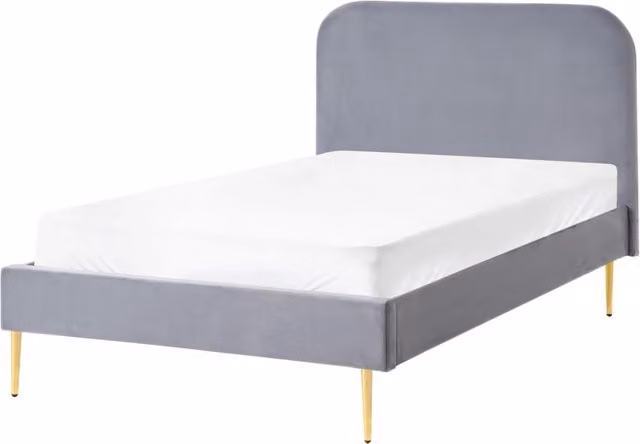 Letto in velluto giallo tappezzeria doppia dimensione gambe dorate testiera con rete a doghe 120 x 200 cm design minimalista