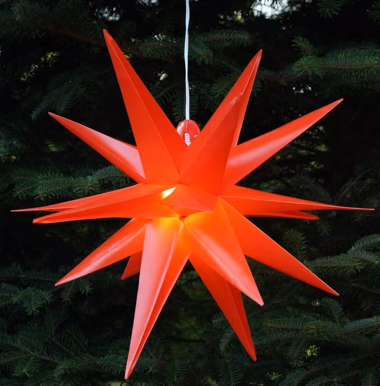 Stella decorativa esterna 3D, diametro 35 cm, colore rosso, con luci LED e trasformatore