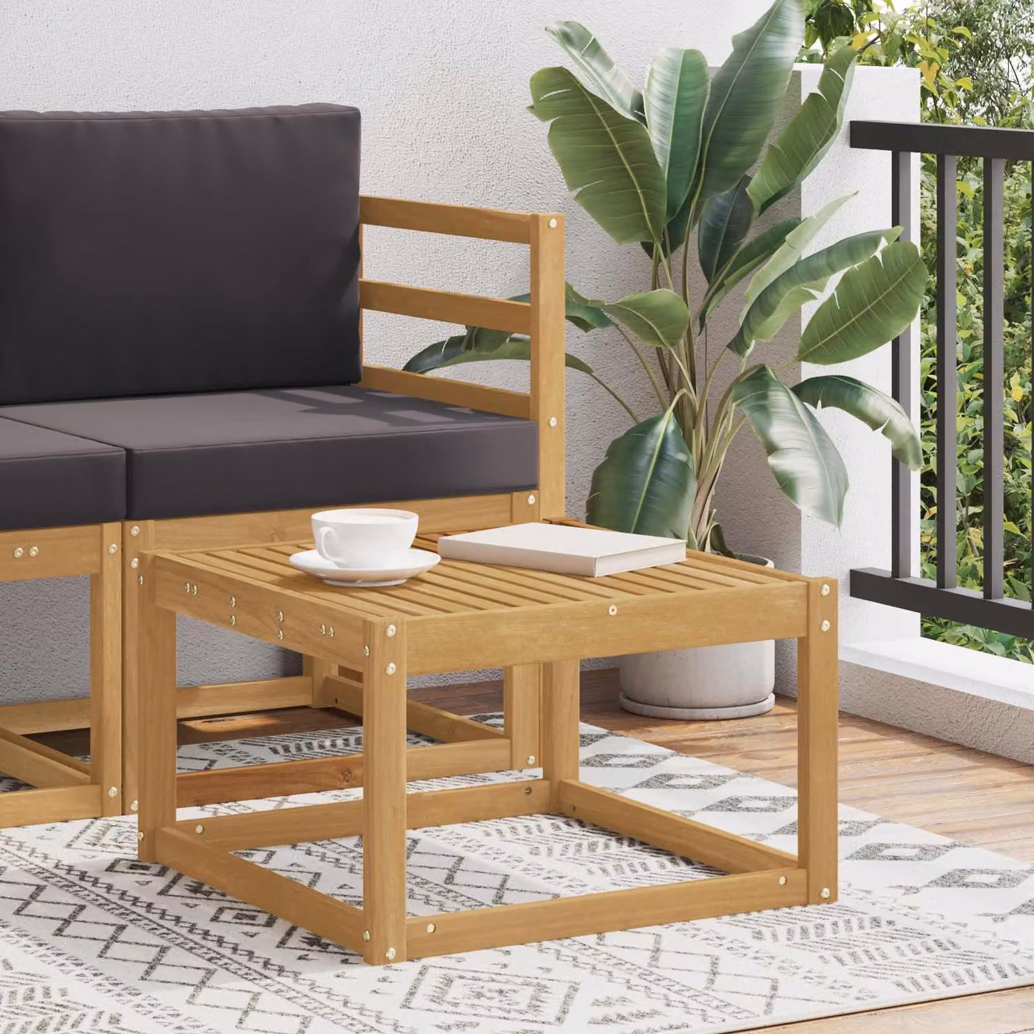 vidaXL Tavolo da Esterno Moderno in Legno di Acacia Trattato Bianco e Marrone L: 110 cm, P: 59 cm, H: 37 cm