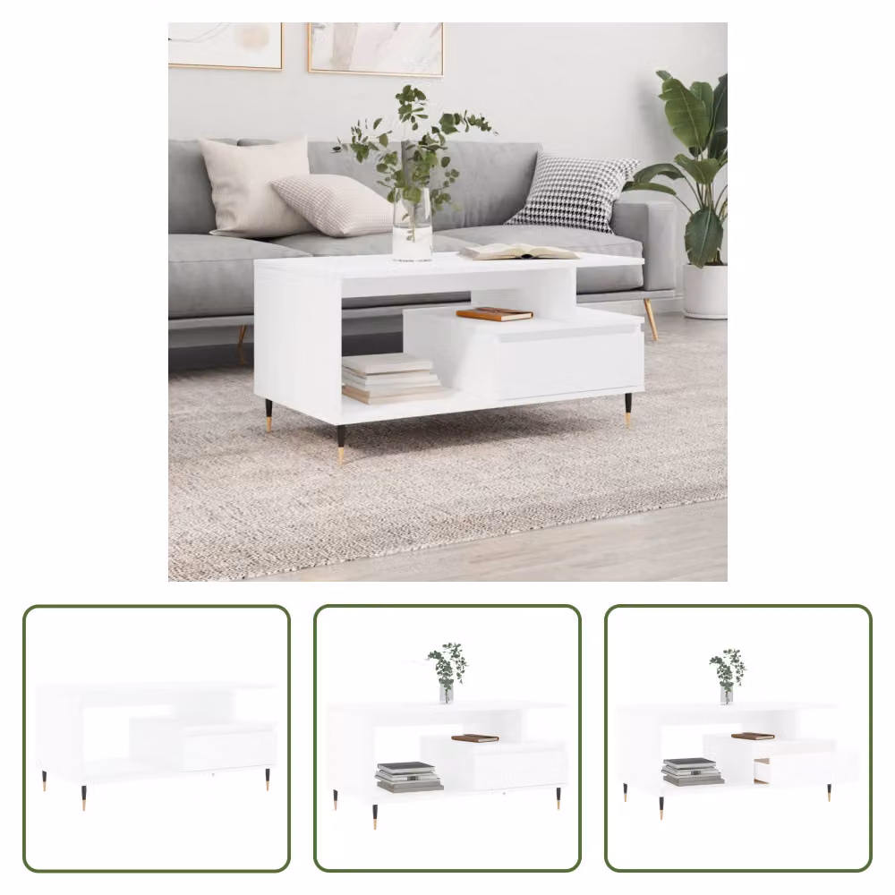 Tavolino The Living Store bianco 90x49x45 cm in materiale ligneo