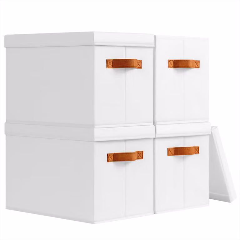 Contenitori con coperchio, set da 4, ceste pieghevoli in tessuto, impilabili