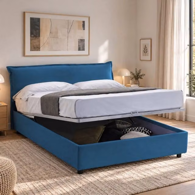 Letto Matrimoniale Apaia, Letto Matrimoniale Sfoderabile Made in Italy, blu