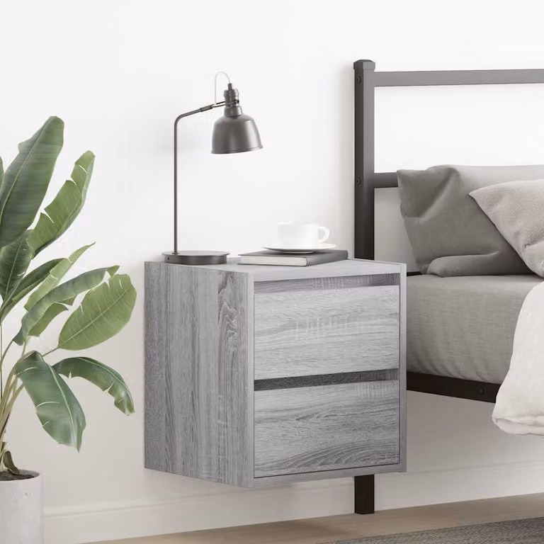 Set di 2 comodini da muro vidaXL in colore grigio Sonoma, L 38 cm x P 34 cm x H 40 cm