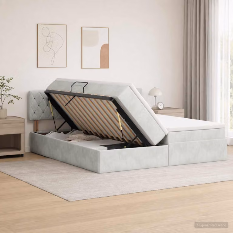 Letto con contenitore e due testiere vidaXL Grigio Chiaro L: 180 cm, P: 200 cm, H: 140 cm