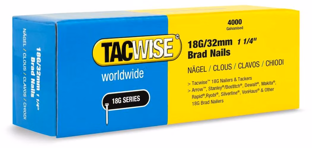 Tacwise 1712, chiodi a testa piatta, tipo "brad", 18G/32 mm, zincati, confezione da 4000 pezzi