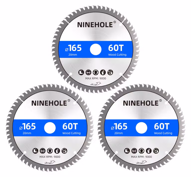 3 lame per sega circolare da 165 x 20 mm – 60 denti, per tagli in legno