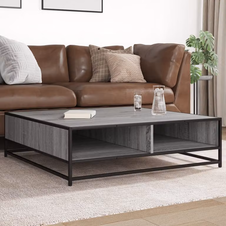 Tavolino da soggiorno quadrato vidaXL in stile industriale, colore grigio e nero, L/P/H: 100 x 100 x 30 cm