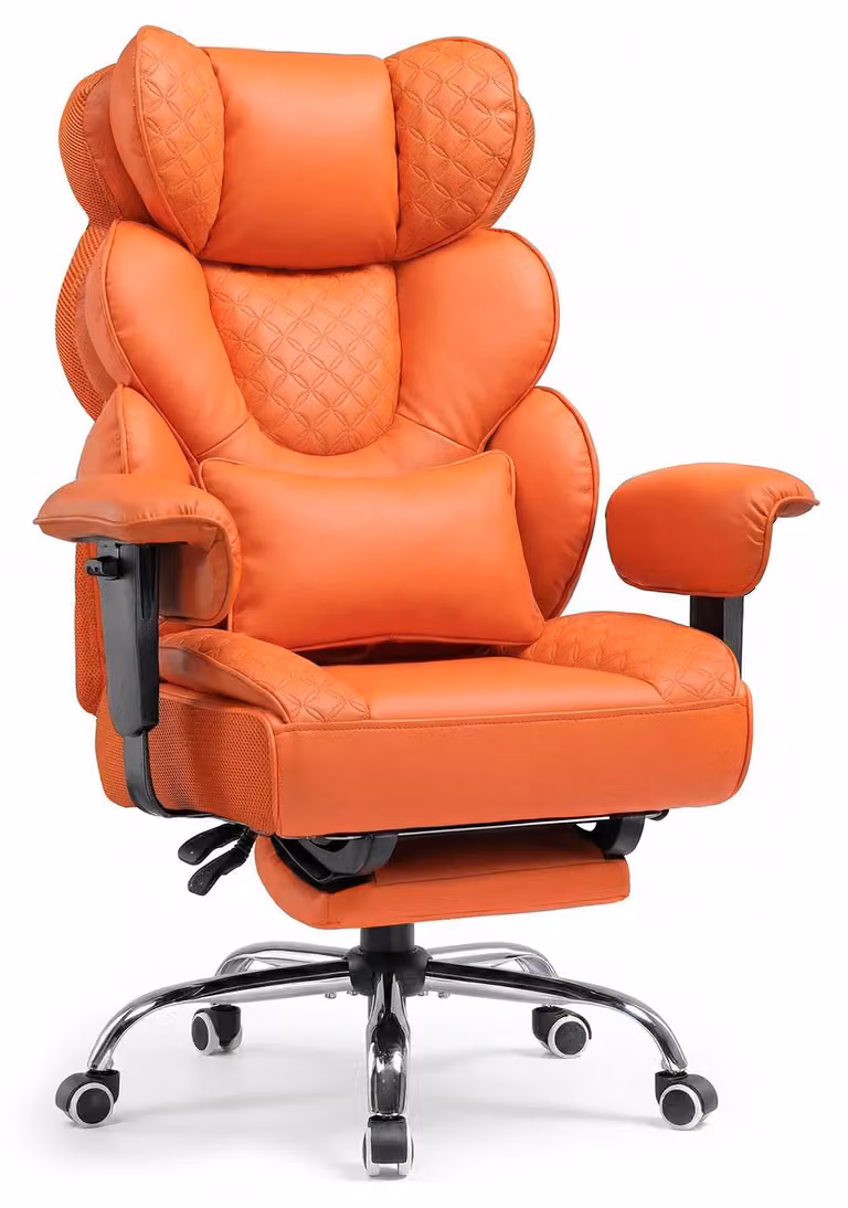 Sedia ergonomica da gaming e da ufficio - CH910 - Regolabile in altezza - Supporto lombare - Poggiapiedi estraibile - Rotante a 360° con rotelle - Portante fino a 180 kg - Arancione