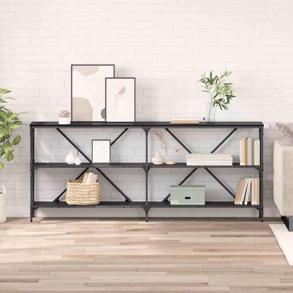 vidaXL Tavolo consolle moderno in MDF laminato rovere nero L 180 x P 30 x H 75 cm