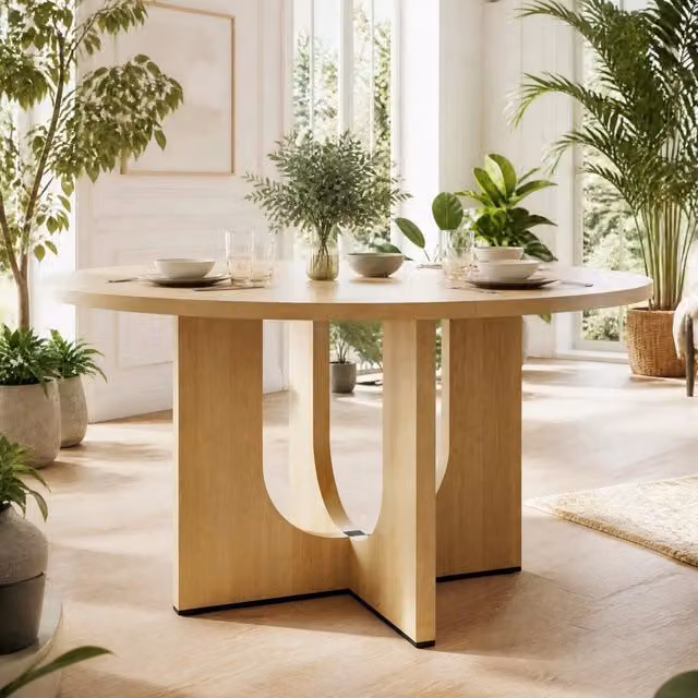 Tavolo da pranzo rotondo ULEVR ?120 cm per 4-6 persone, in MDF colore rovere, stile scandinavo