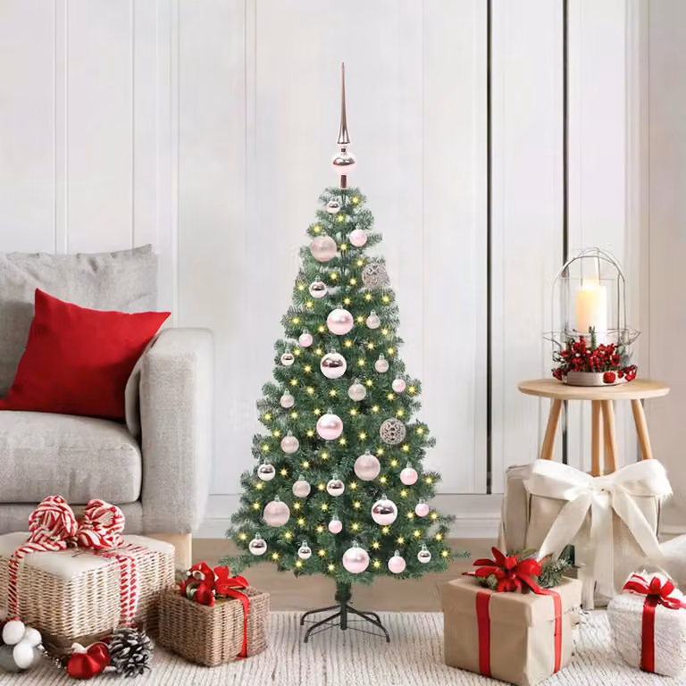 Albero di Natale moderno vidaXL verde in PVC con luci LED bianco caldo, Altezza: 120 cm