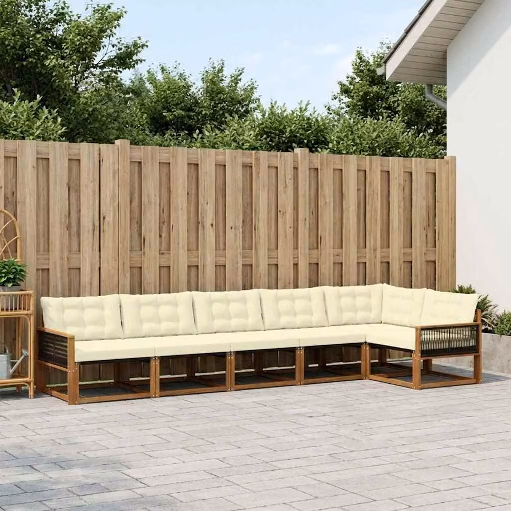 Set di divani da esterno vidaXL a forma di L composto da 6 pezzi in legno di acacia con cuscini beige e marrone