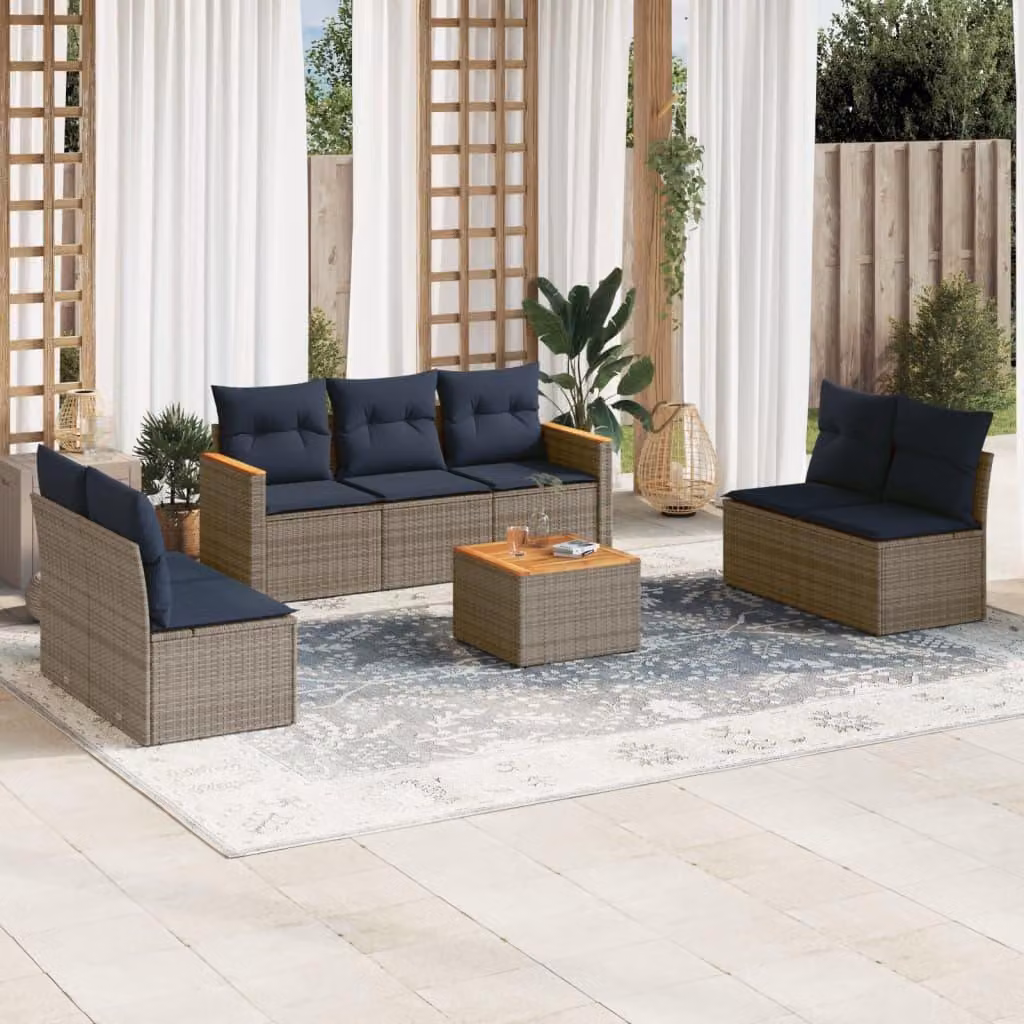 Maison Exclusive - Set di 8 divani da giardino con cuscini, grigio, polyrattan