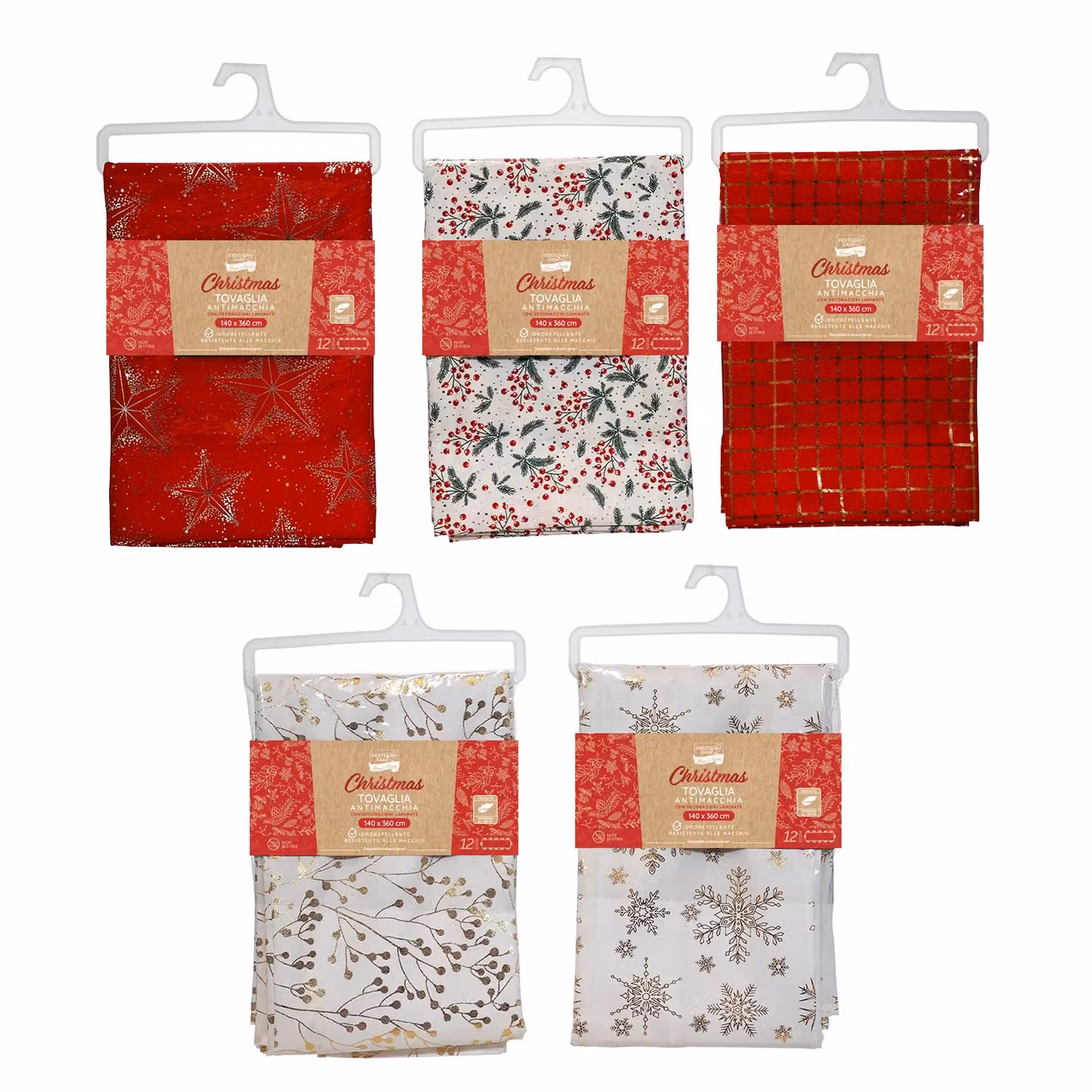 Tovaglia Natalizia Vestiamo Casa Gran Natale Antimacchia per 12 Posti con Decorazioni Laminate L: 360 cm, P: 140 cm – 1