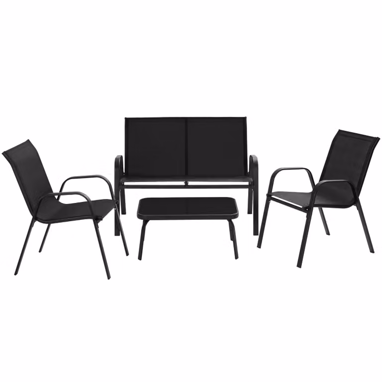 Set di mobili da giardino Tectake Nora per 4 persone con divano a 2 posti, poltrone lounge e tavolino da caffè, tessuto Textilene e struttura in acciaio nero