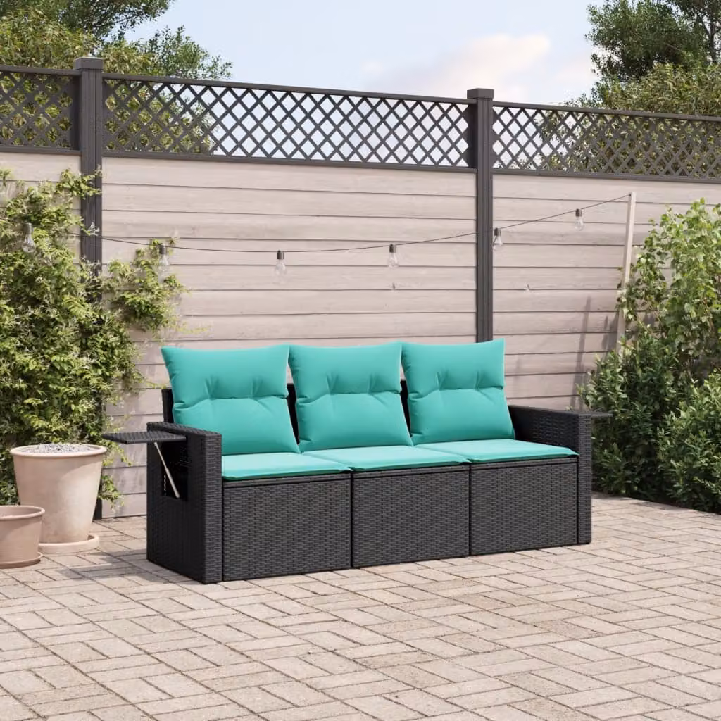 Set di divani da giardino vidaXL in polyrattan con cuscini, composto da un divano a 3 posti e un divano a 2 posti, colore nero o blu o turchese