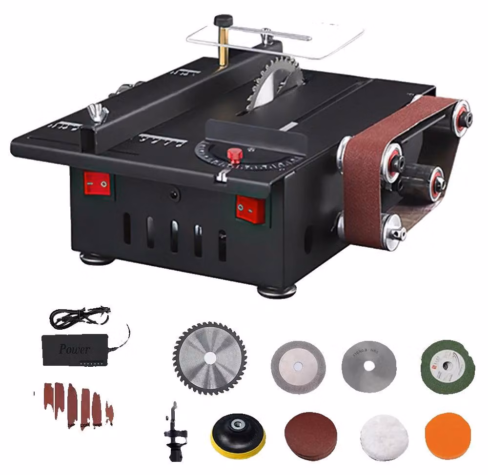 Mini sega da banco e levigatrice a nastro, velocità variabile, design compatto, set nero, taglia XL, set nero, taglia XL