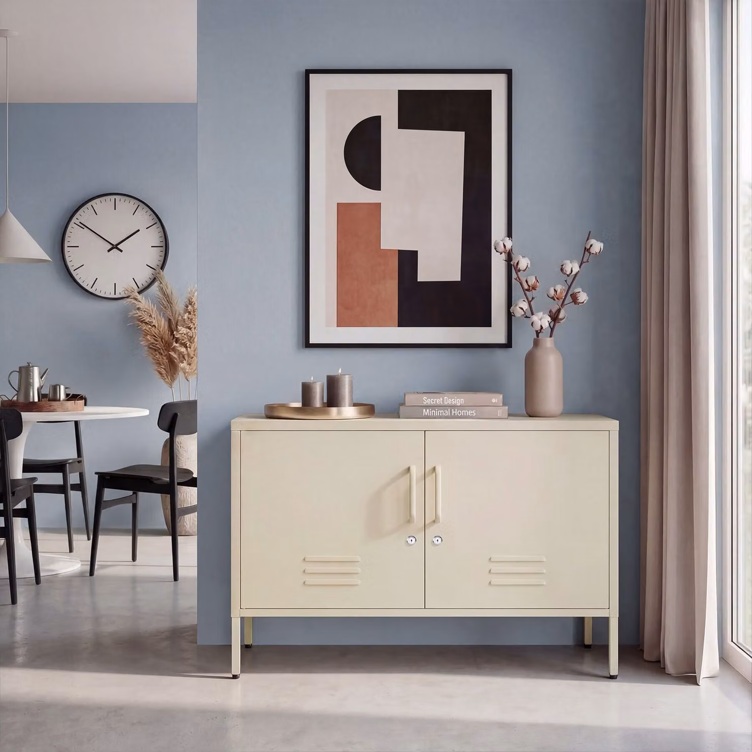 Credenza moderna tectake in metallo e plastica, colore beige, L: 100 cm, P: 42,5 cm, H: 65 cm – 3