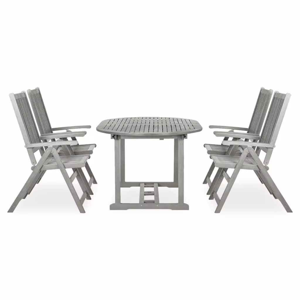 Set da pranzo da giardino 5 pz (150-200)x100 cm in legno massello di acacia grigio