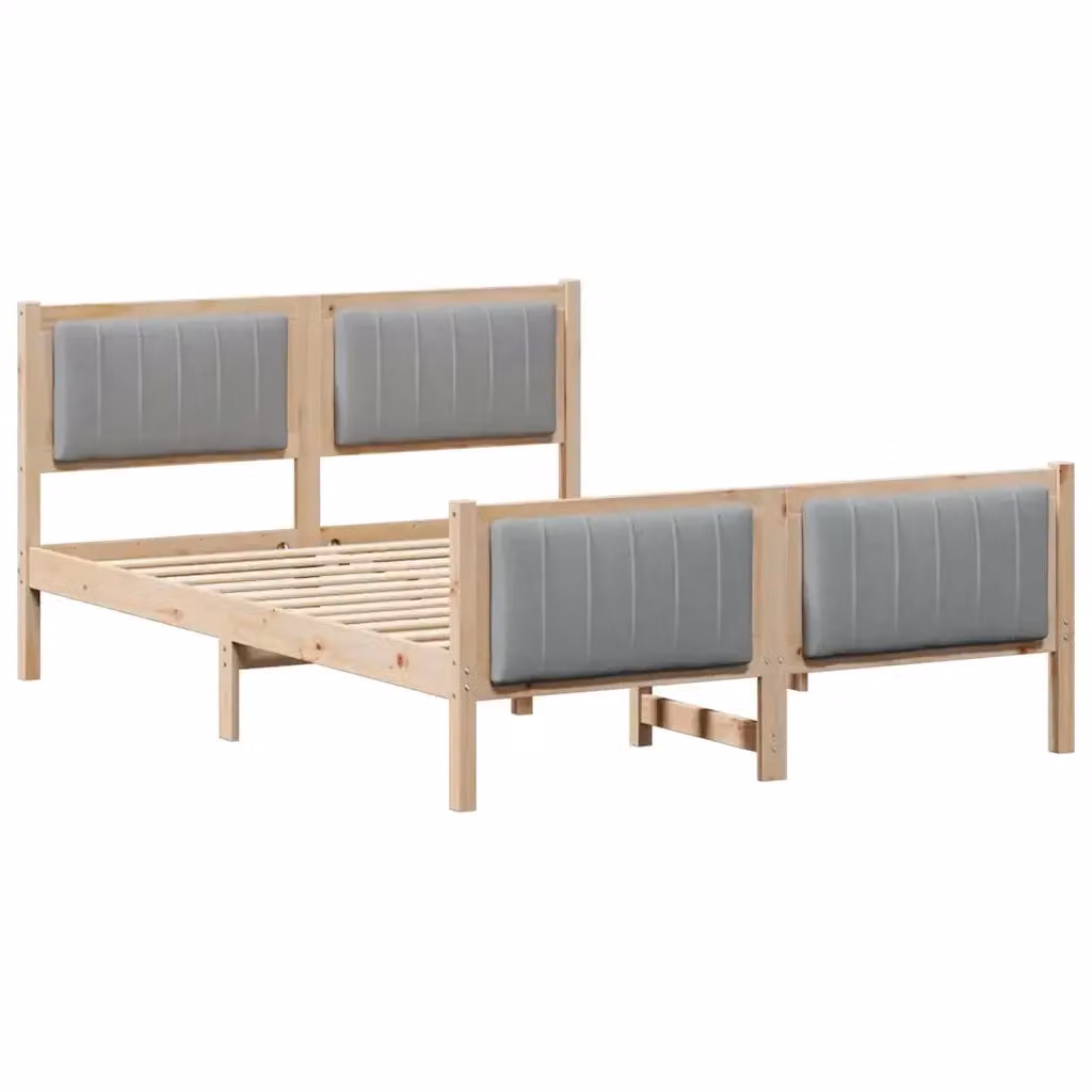 Struttura del letto moderna vidaXL in legno di pino con tessuto, colore marrone e grigio chiaro, L/P/H: 199.5 x 140.5 x 85.5 cm – 2