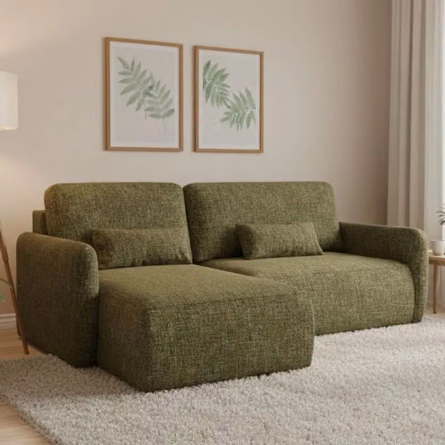 Pagno Divano Letto con Penisola Contenitore Verde, L/P: 207 x 148 cm