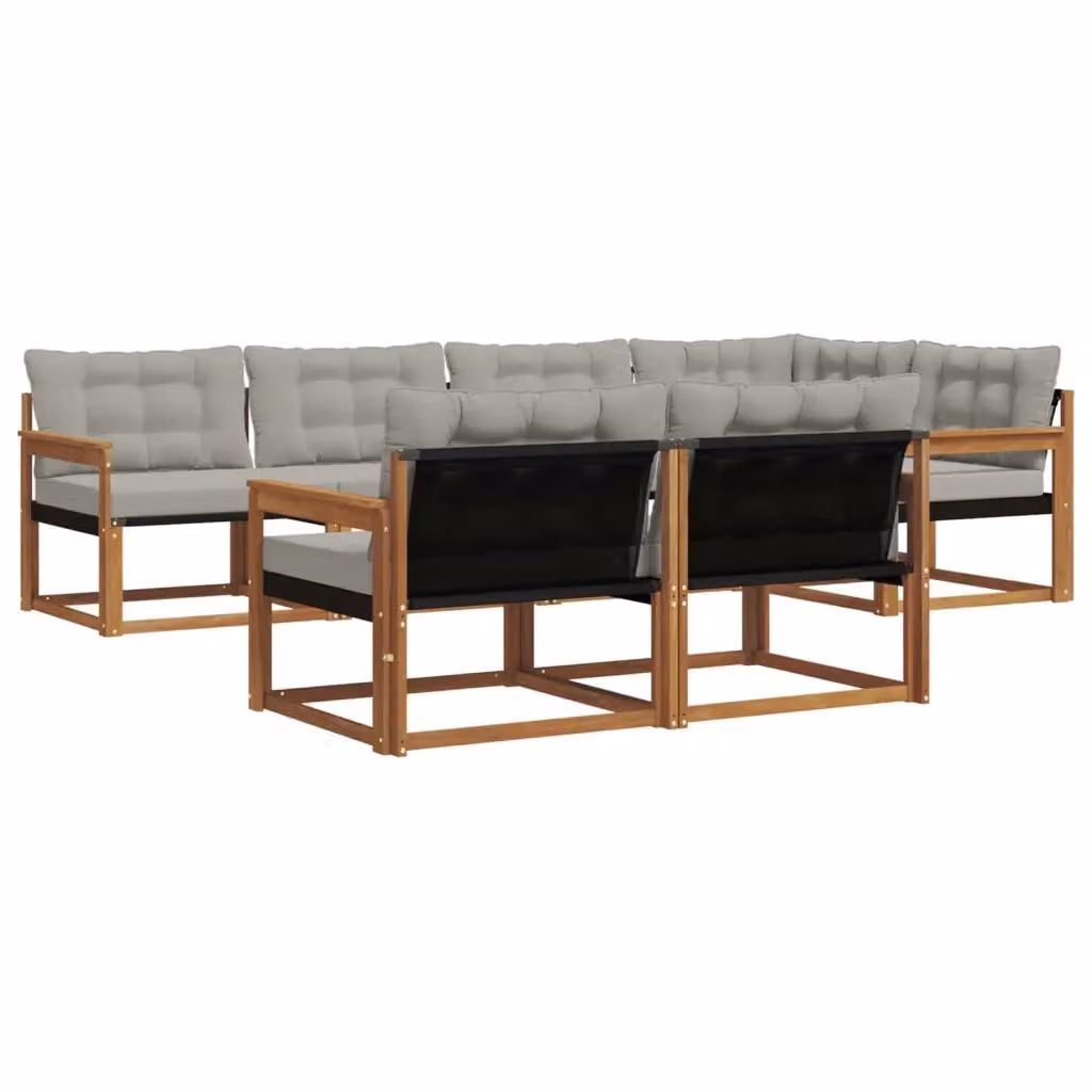 Set di divani da esterno a L vidaXL in legno di acacia con cuscini beige e grigi – 2