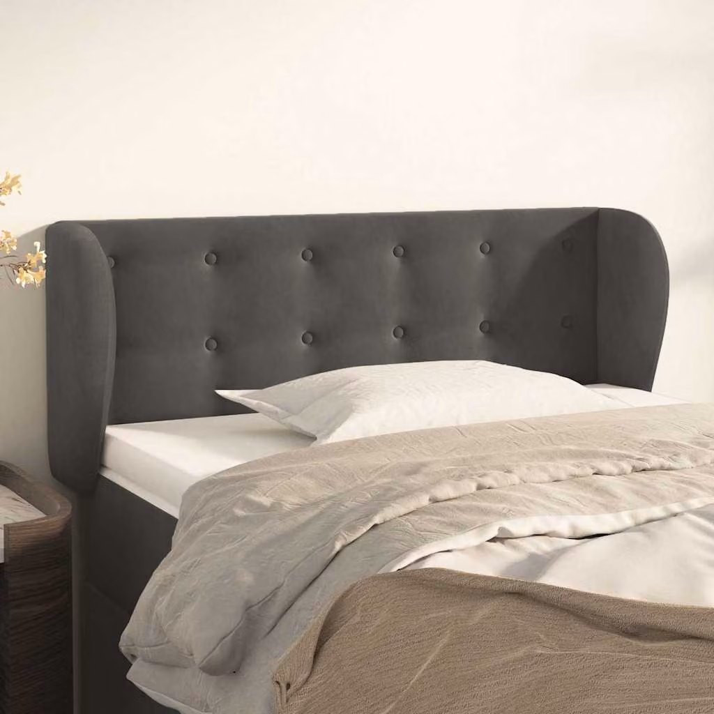 Testiera ad orecchio vidaXL in velluto grigio con struttura in legno, L: 93 cm, P: 23 cm, H: 78-88 cm