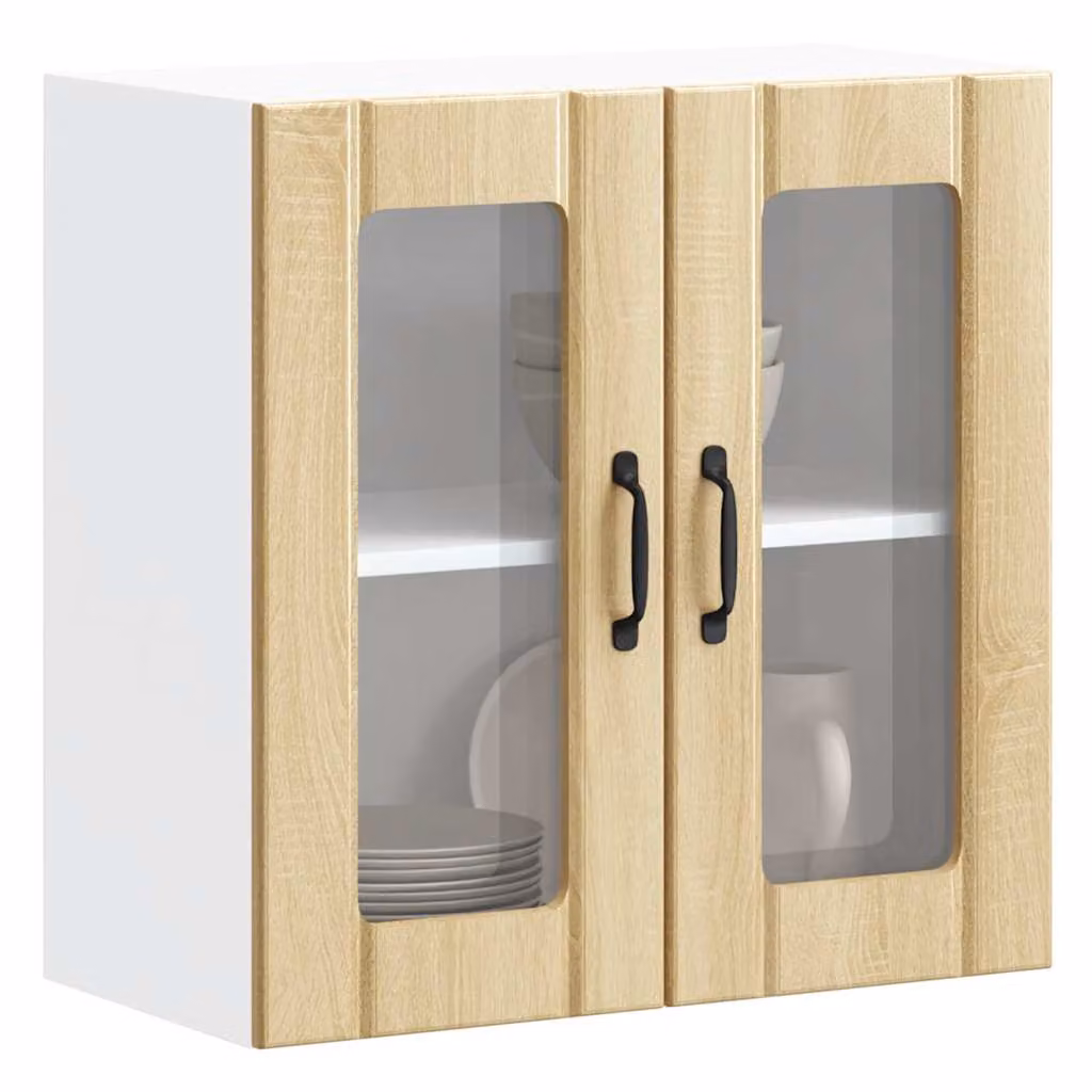 Pensile da cucina moderno vidaXL con ante in vetro, bianco e marrone, L: 60 cm, H: 31 cm, P: 25 cm