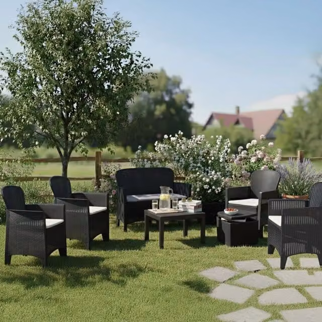 Salottino Outdoor Dervio, set Salotto da Esterno 6 Posti Made in Italy, Nero Antracite