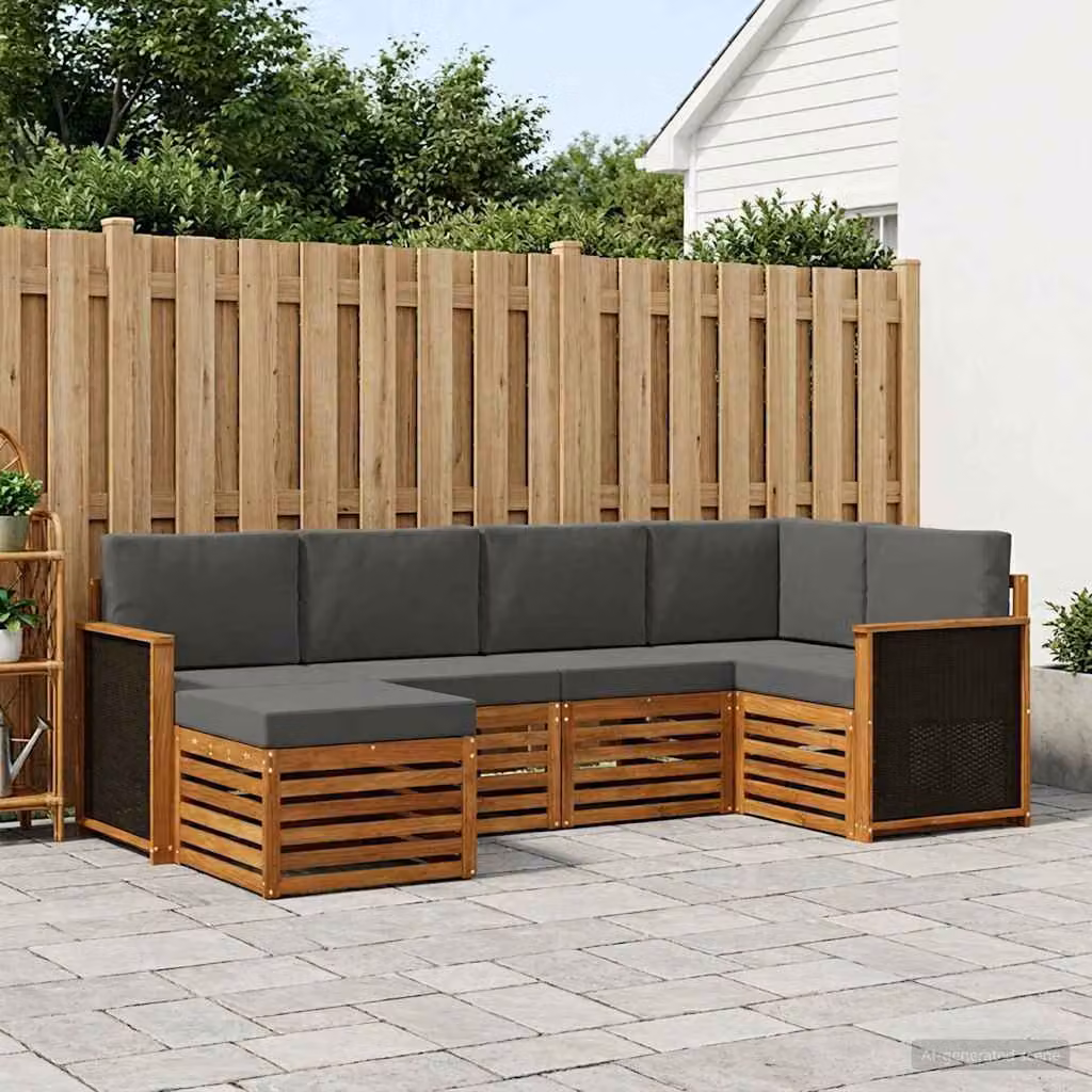 Set di divani da esterno vidaXL 5 pz in legno di acacia con cuscini, design moderno a L, colori beige e antracite
