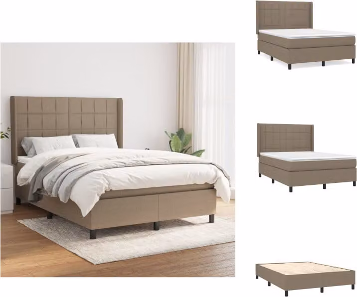 vidaXL Letto a molle con materasso in tessuto taupe 140x200 cm - Letti e strutture letto