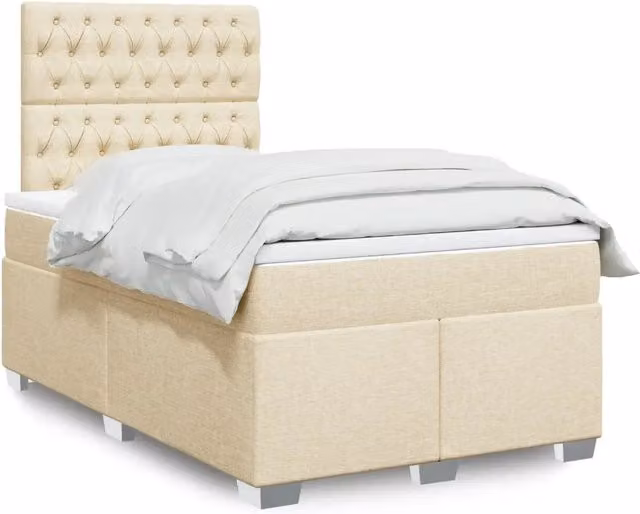 Letto Ibrido vidaXL con Giroletto a Molle e Materasso in Tessuto Beige e Bianco L/P/H: 120 x 200 cm