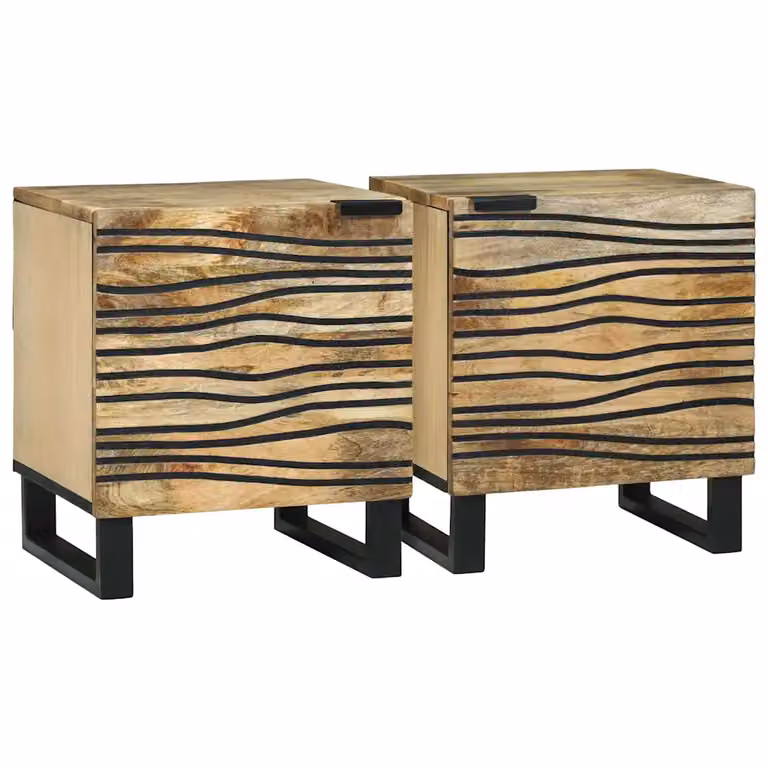Set di 2 Armadi da Notte vidaXL in Legno di Acacia e Mango, Colore Naturale Beige e Marrone, L 40 cm x P 33 cm x H 46 cm