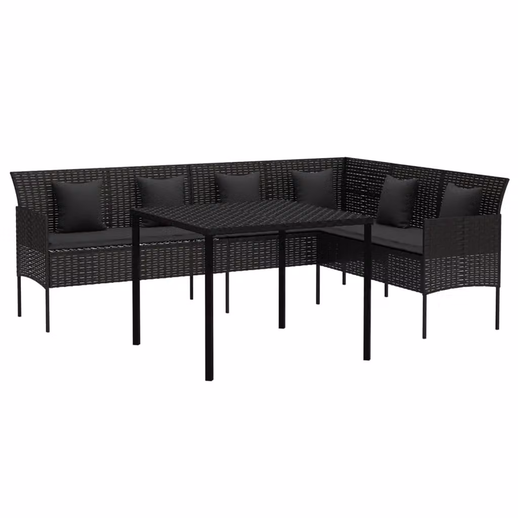 Set da pranzo da esterno Outsunny in polyrattan nero con cuscini e tavolo quadrato – 2