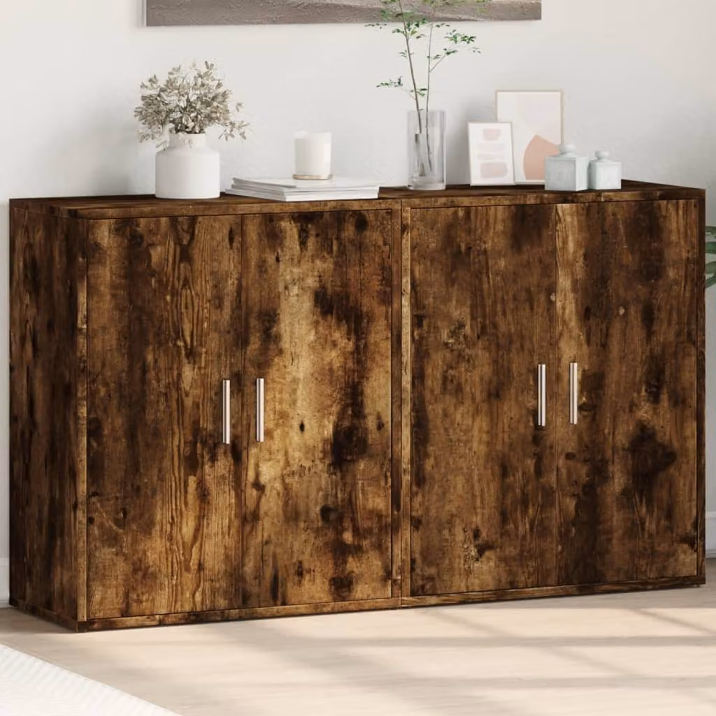 Set di 2 credenze vidaXL in legno multistrato color rovere fumo, modello moderno da appendere a parete, L: 60 cm, P: 31 cm, H: 70 cm