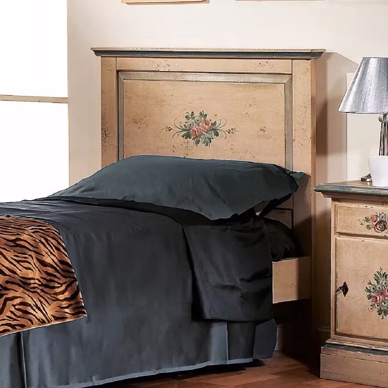 Letto singolo dritto in legno stile shabby chic color avorio e azzurro Mobili 2G L: 103 cm, P: 209 cm, H: 110 cm – 3