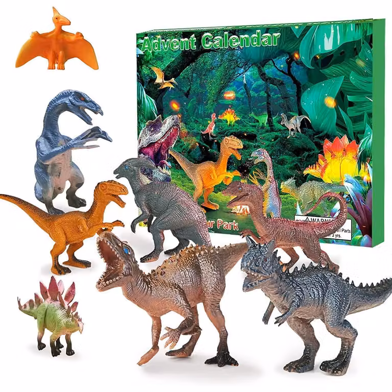 Calendario dell'Avvento a tema dinosauri 2026, per bambini, con 24 sorprese: T-Rex, Triceratopo, Velociraptor