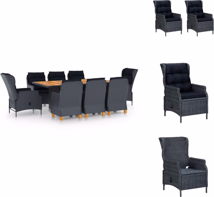 vidaXL set da pranzo da giardino 9 pezzi con cuscini in poly rattan grigio scuro - Set di mobili da giardino