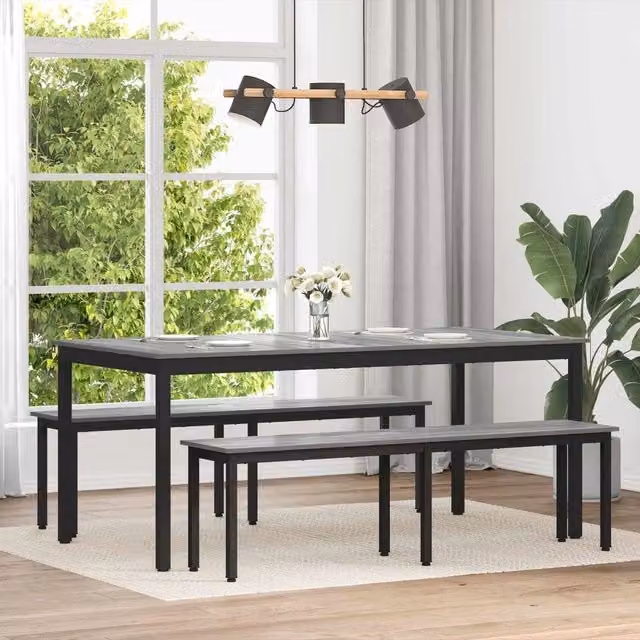 Tavolo da pranzo rettangolare moderno vidaXL in legno ingegnerizzato e metallo, L: 180 cm, P: 90 cm, H: 75 cm, nero e grigio opaco